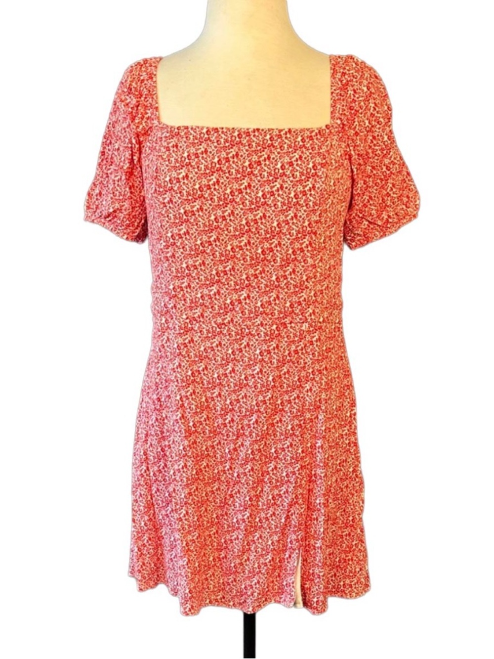 Mi Ami Francesca’s Floral Mini Dress Boho Puff Sleeve Orange White Size Large
